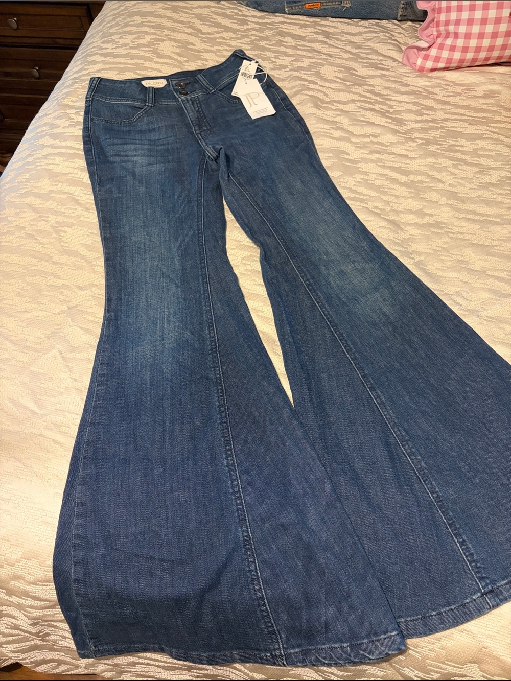 Anthropologie Dark Blue High-Rise Wide-Leg Flare Jeans